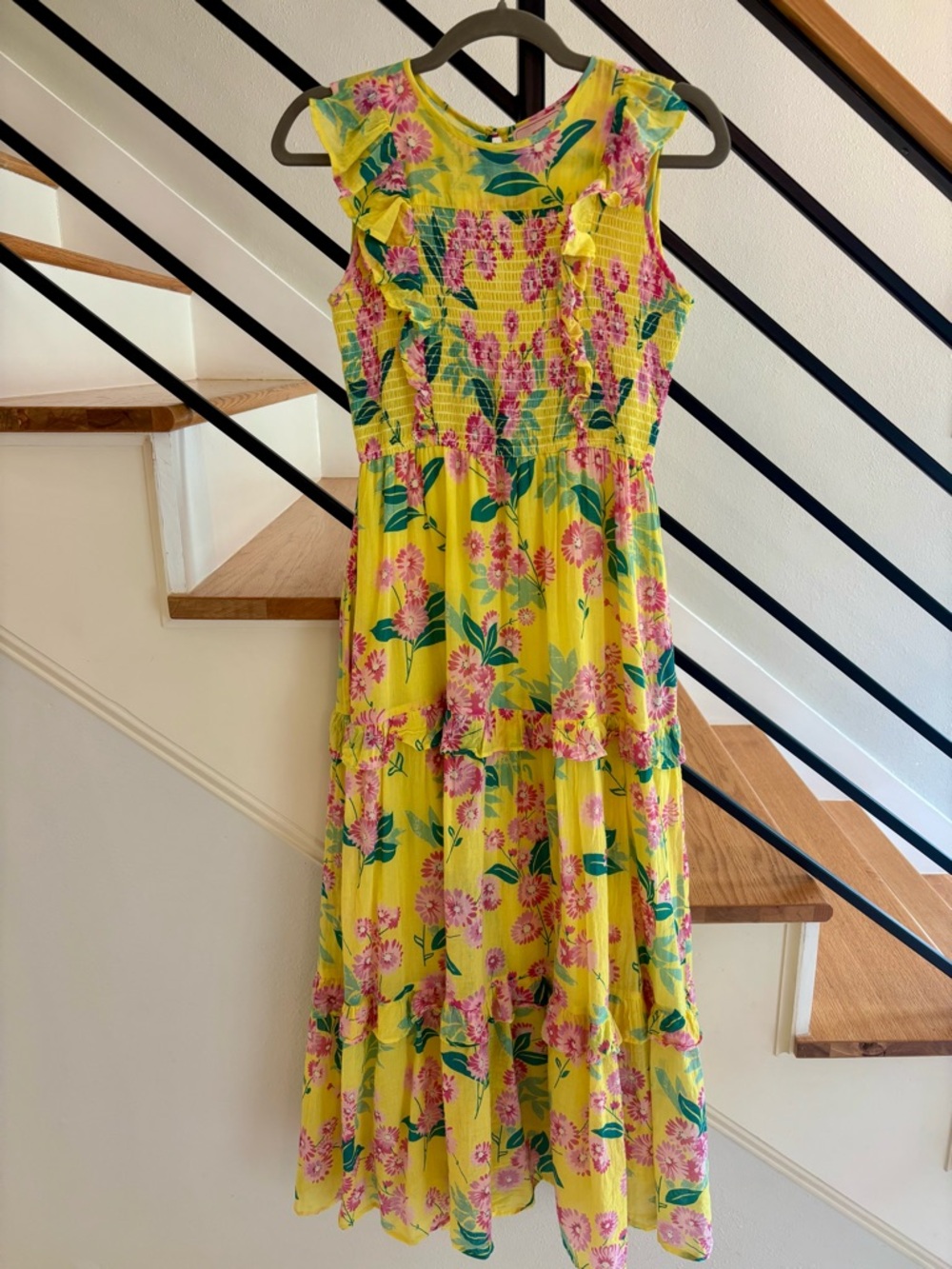Banjanan Yellow Floral Sundress with Teal and Pink Accents